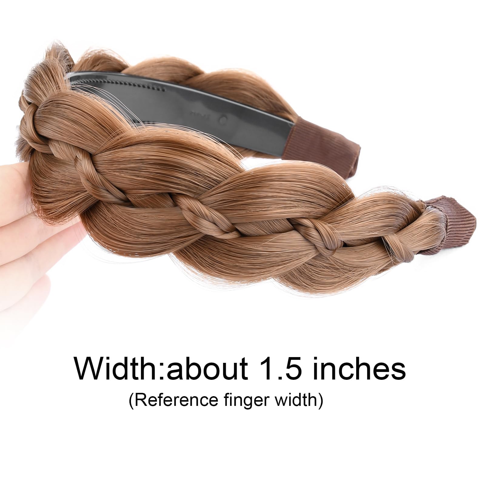 GLEDOLA Wide Braided Headband with Teeth Synthetic Hair Plaited Headband High Elasticity Braids Hair Band Hairpiece for Girls Women (Medium Brown - Image 2