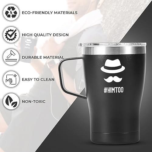 Miniatura 3 de HimToo - Taza aislada de acero inoxidable de doble pared de 12 onzas taza térmica para café taza de campamento aislada al vacío con tapa perfecta