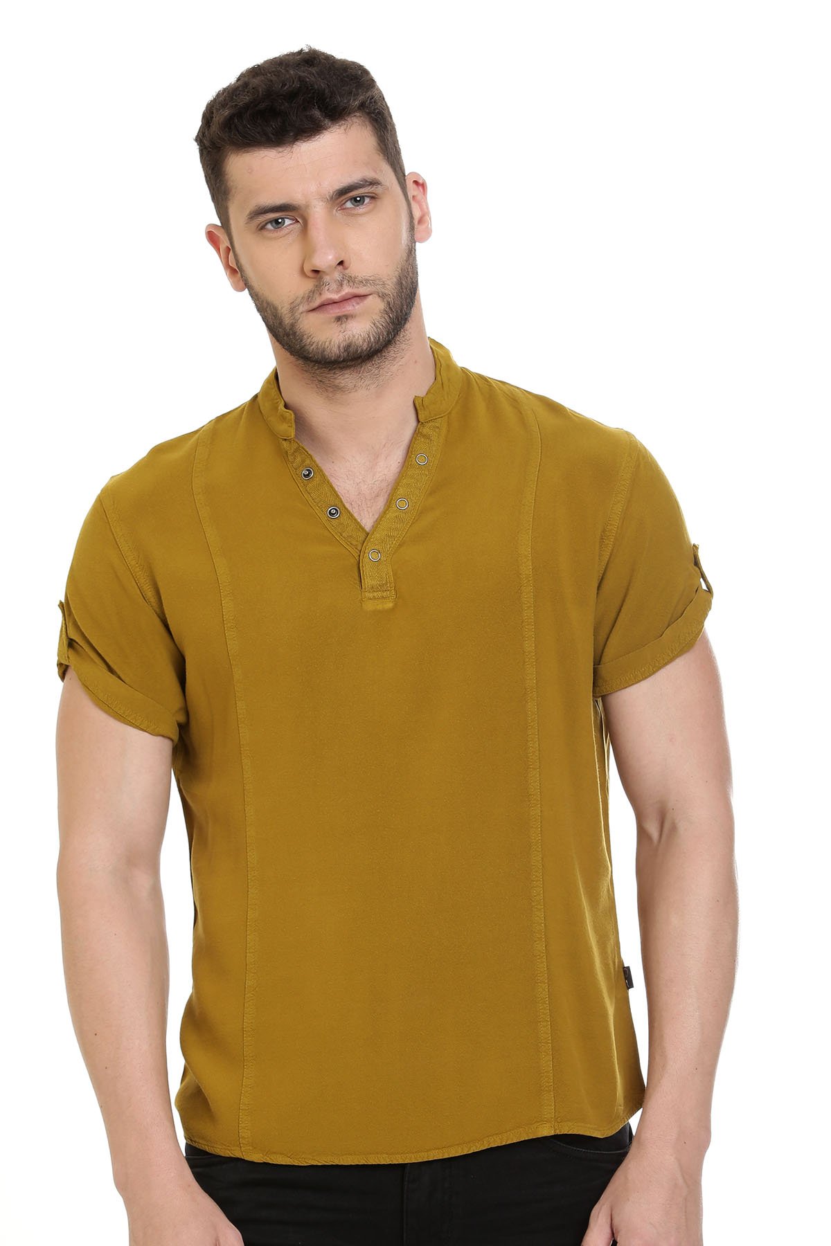 identiti Men's Cotton Solid Full Sleeve Slim Fit Shirt with Mandarin Collar-picture-28