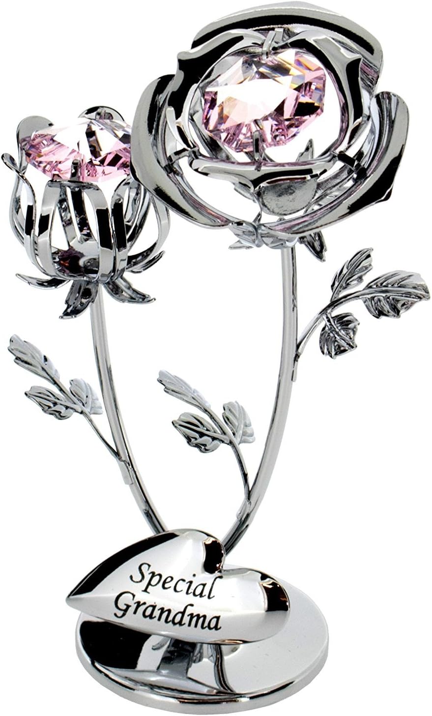 Crystocraft Chrome Plated Rose & Rose Bud Ornament. (Special Grandma)for Birthday