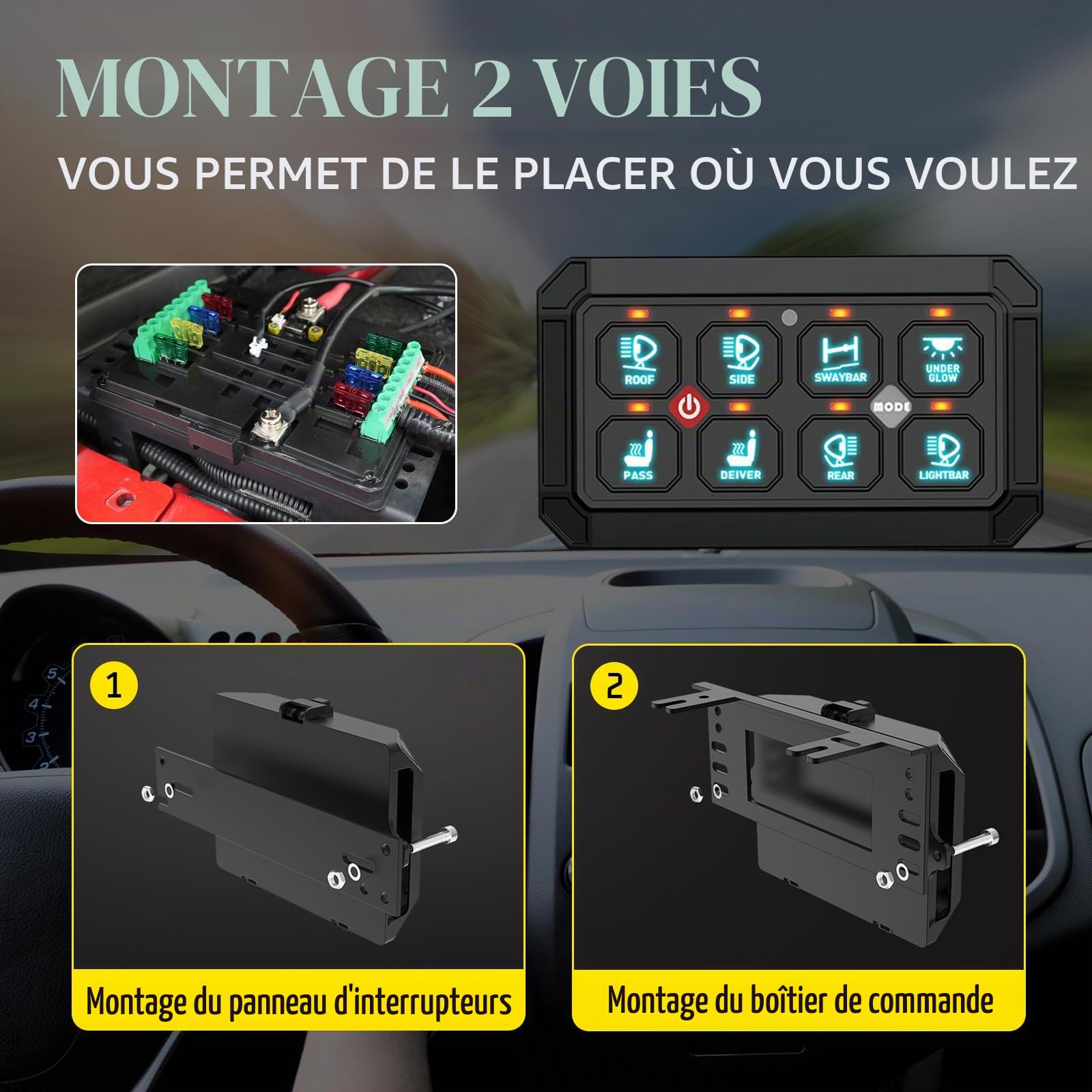 Panneau d'interrupteur 8 vitesses 12 V/24 V | Système de relais de contrôle de circuit universel, Kit de commutation intelligent, Intensité variable, Panneau tactile LED