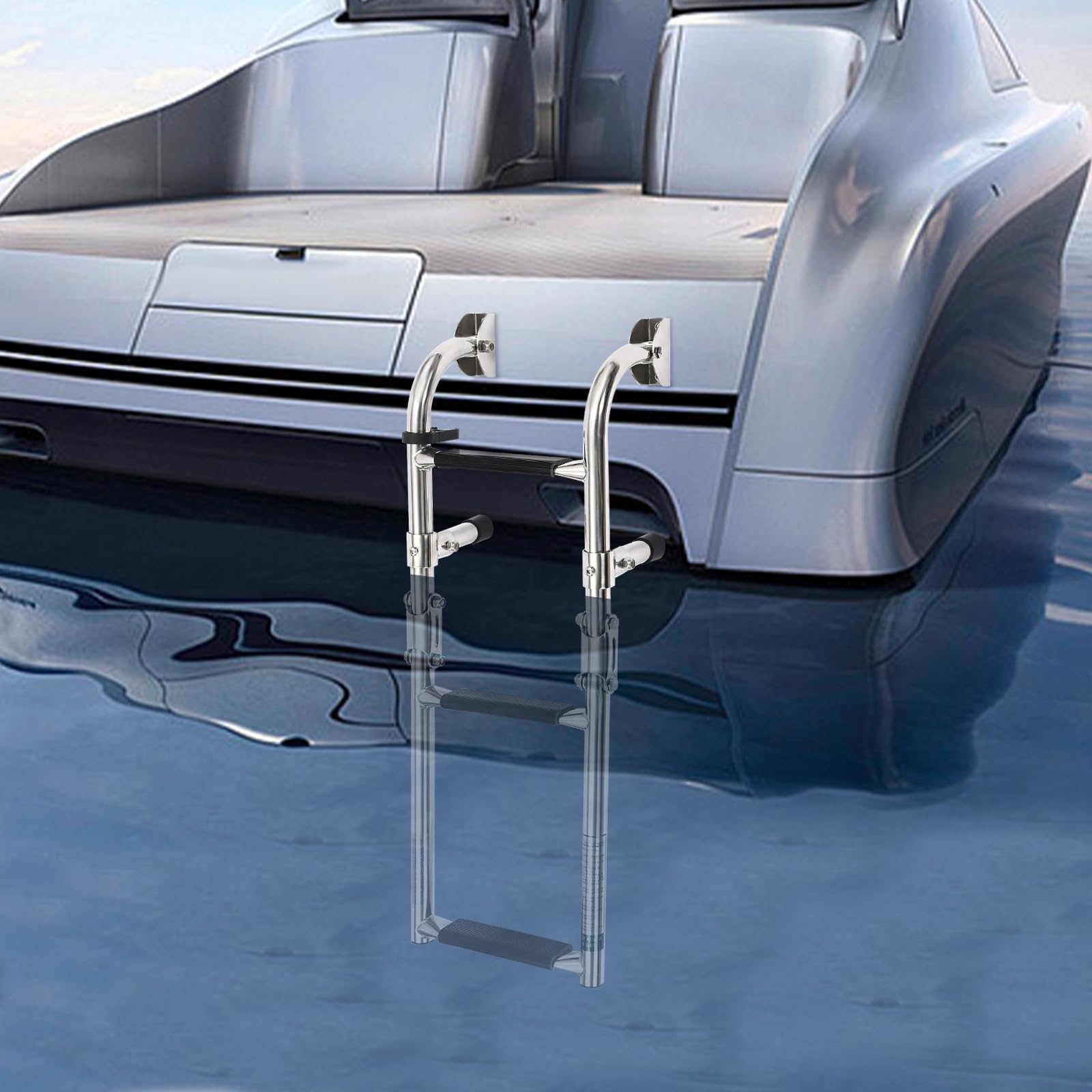 Scala da bagno a 3 livelli, in acciaio inox, pieghevole, con pedale antiscivolo, per piscina, barca, piscina, yacht, motoscafo, fino a 350 lbs