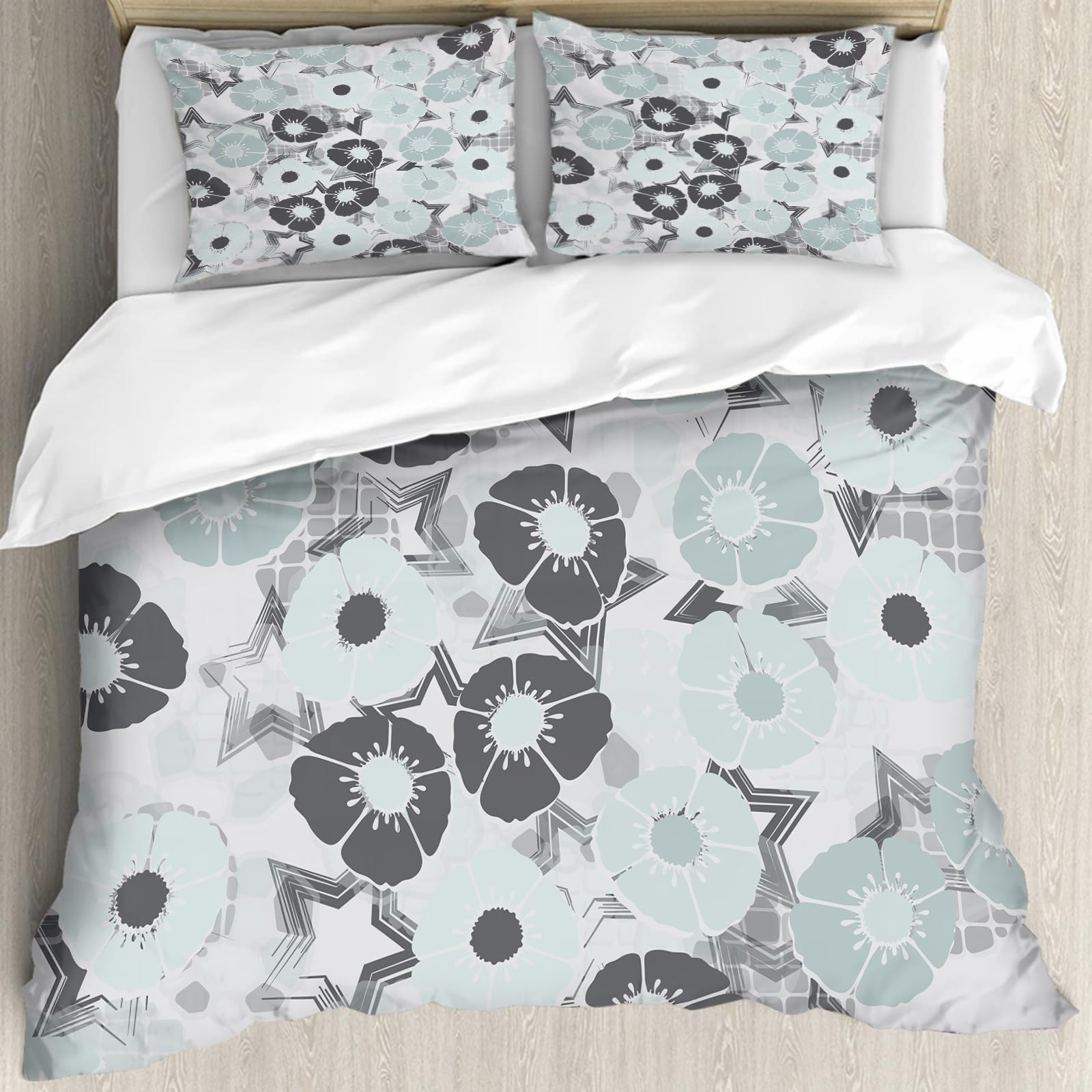 Housse de couette motif fleurs sans couture 228x264cm ensemble anti-allergie
