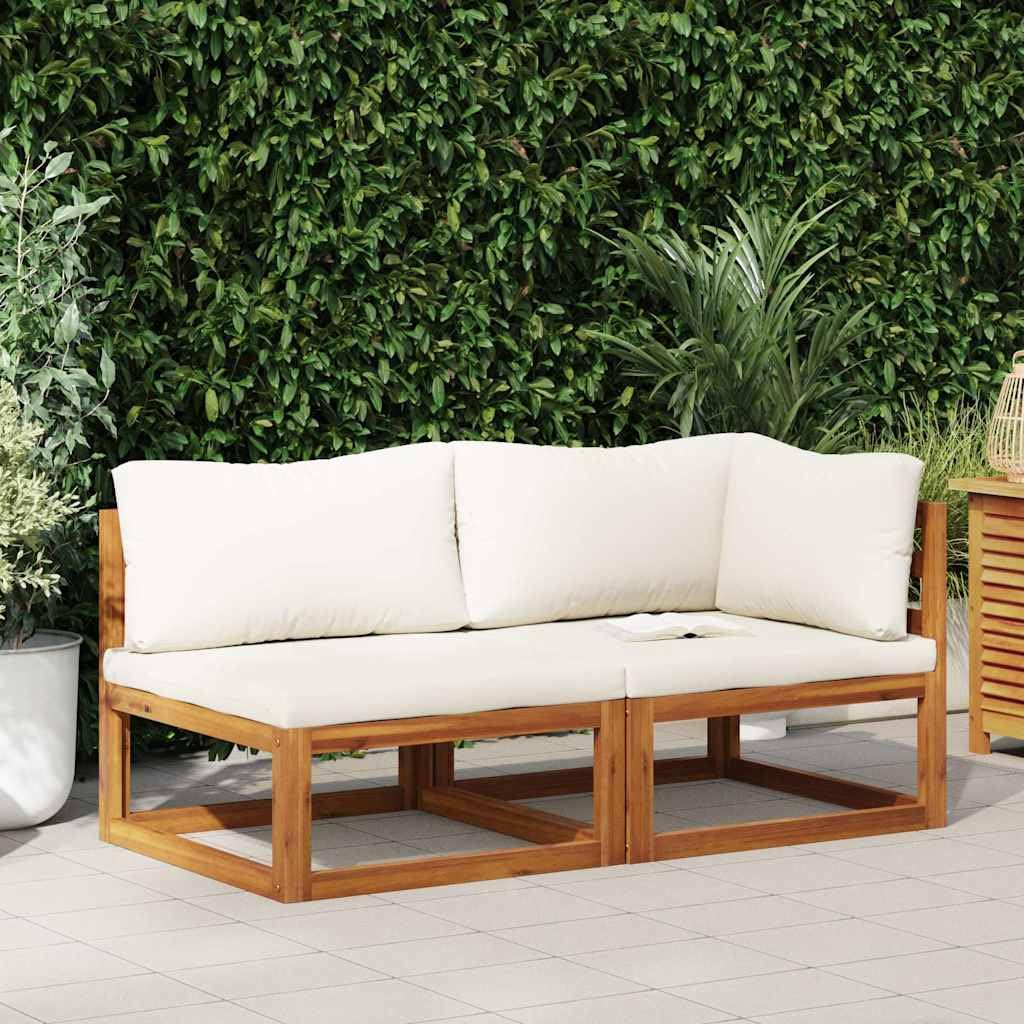 vidaXL Acacia Solide Ensemble de Canapés 2 pcs avec Coussins Salon de Jardin Mobilier de Patio Meubles de Terrasse Mobilier de Jardin Blanc Crème
