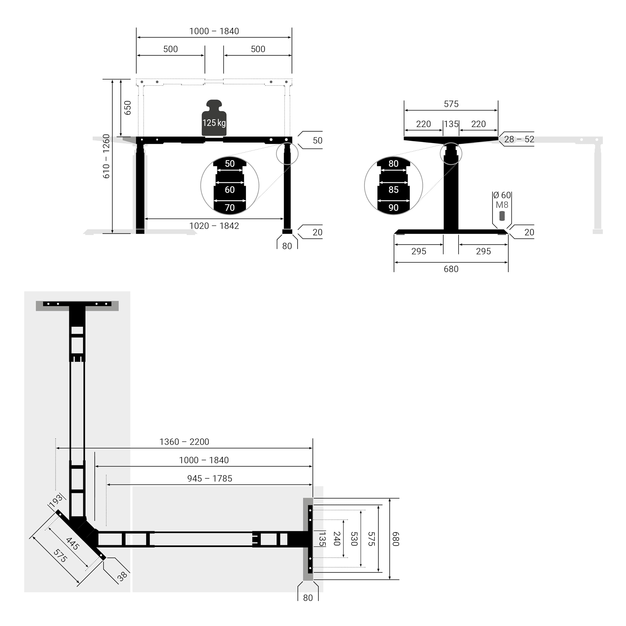 boho office® Höhenverstellbarer Schreibtisch Gestell - Elektrisch stufenlos, Eckschreibtisch mit 3 Motoren 50 mm/Sek, 3-Fach Teleskop, stabil, Memoryfunktion, Kollisionsschutz - Basic Line 90 Schwarz