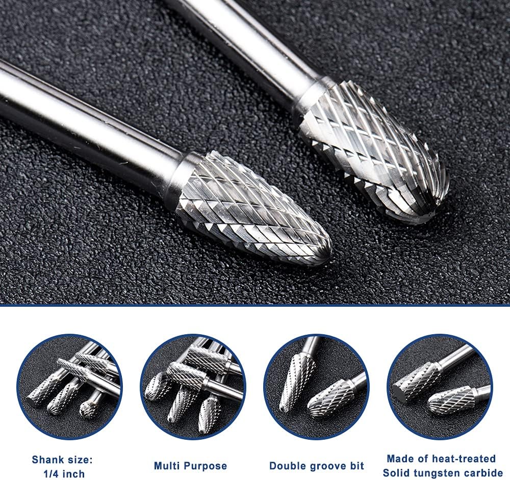 Exclusive Discount 70% Price YUFUTOL Carbide Burrs Set 10pcs Double Cut Solid Carbide Rotary Burr Set 1/4 Shank Die Grinder Bits for Steel,Metal Carving, Polishing,Engraving,Drilling