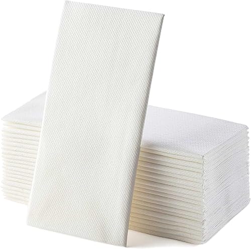 Servilletas de cena plegables de 15 x 17 pulgadas con sensación de lino de 18 pulgadas, paquete de 100 unidades, color blanco