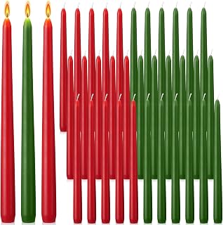 MTLEE 36 Pcs Christmas Taper Candles 10 Inch Unscented Tall Dripless Candlesticks Bulk Red and Green Long Time Clean Burning Candles for Christmas Party Wedding Home Decoration(Red, Green)