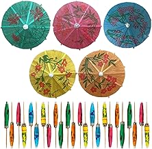 30 Pieces Bamboo Cocktail Umbrellas - 10cm (3.9 inches) Colorful Spikes for Tropical Drinks, Cupcakes, Tiki Bars, Pool Parties, Luaus and Summer Events - by Mobi Lock