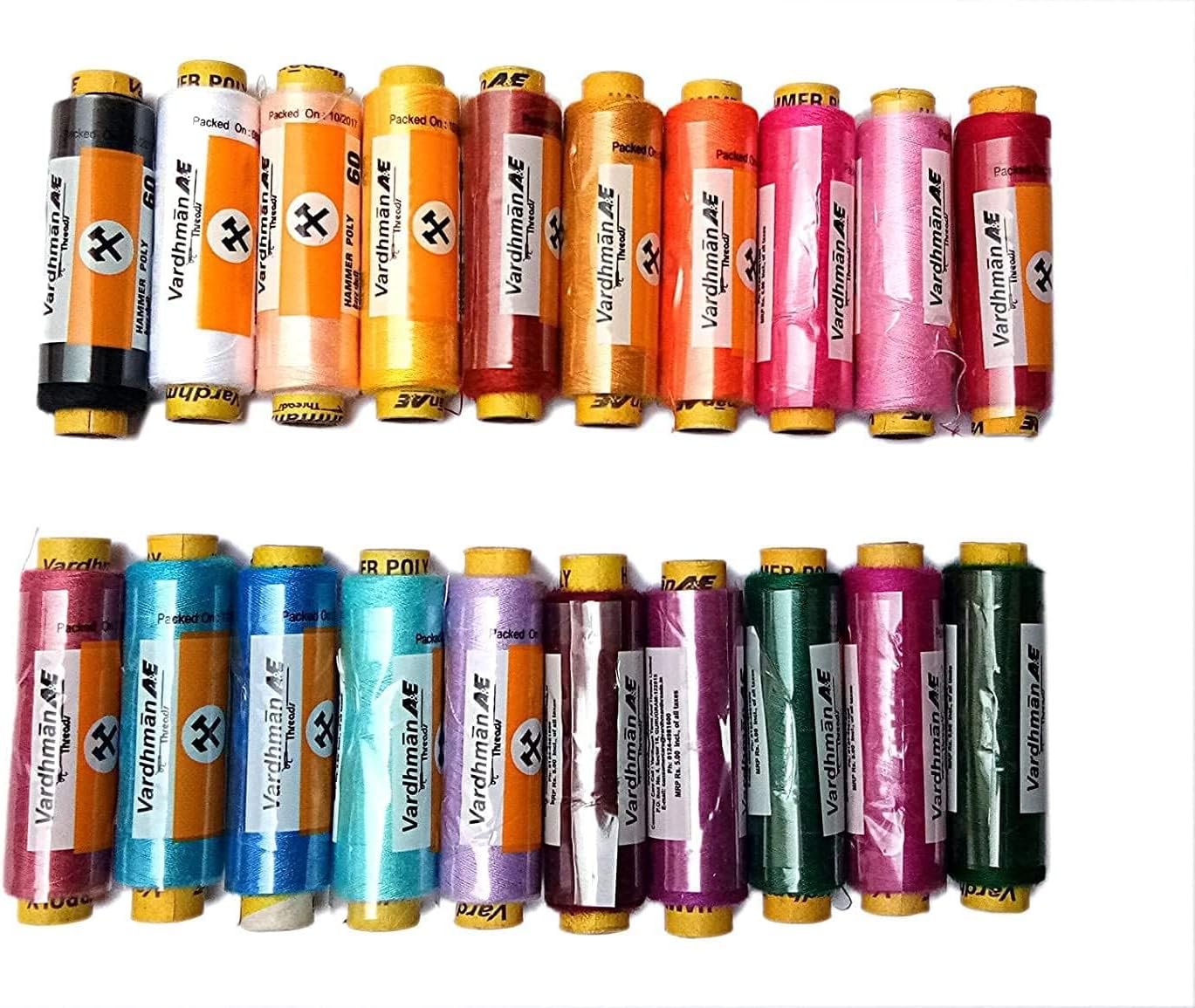 VARDHMAN Yarn Sewing Threads (180 MTS Each Spool, Fast Color 20 Basic Shades Reels)