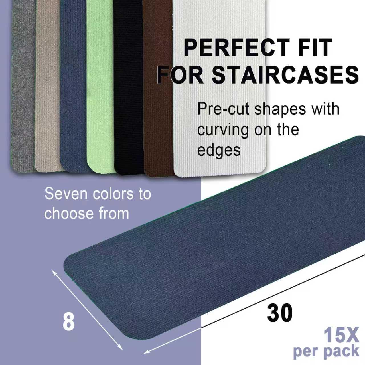 Nonslip Stair Treads Wooden Steps, 15 PCS 30" x 8" Safety Rug Slip Resistant Runner with Reusable Adhesive, Carpet Landing Mat for Family Elders Pets Soft Stair Mats Indoor (Blue)