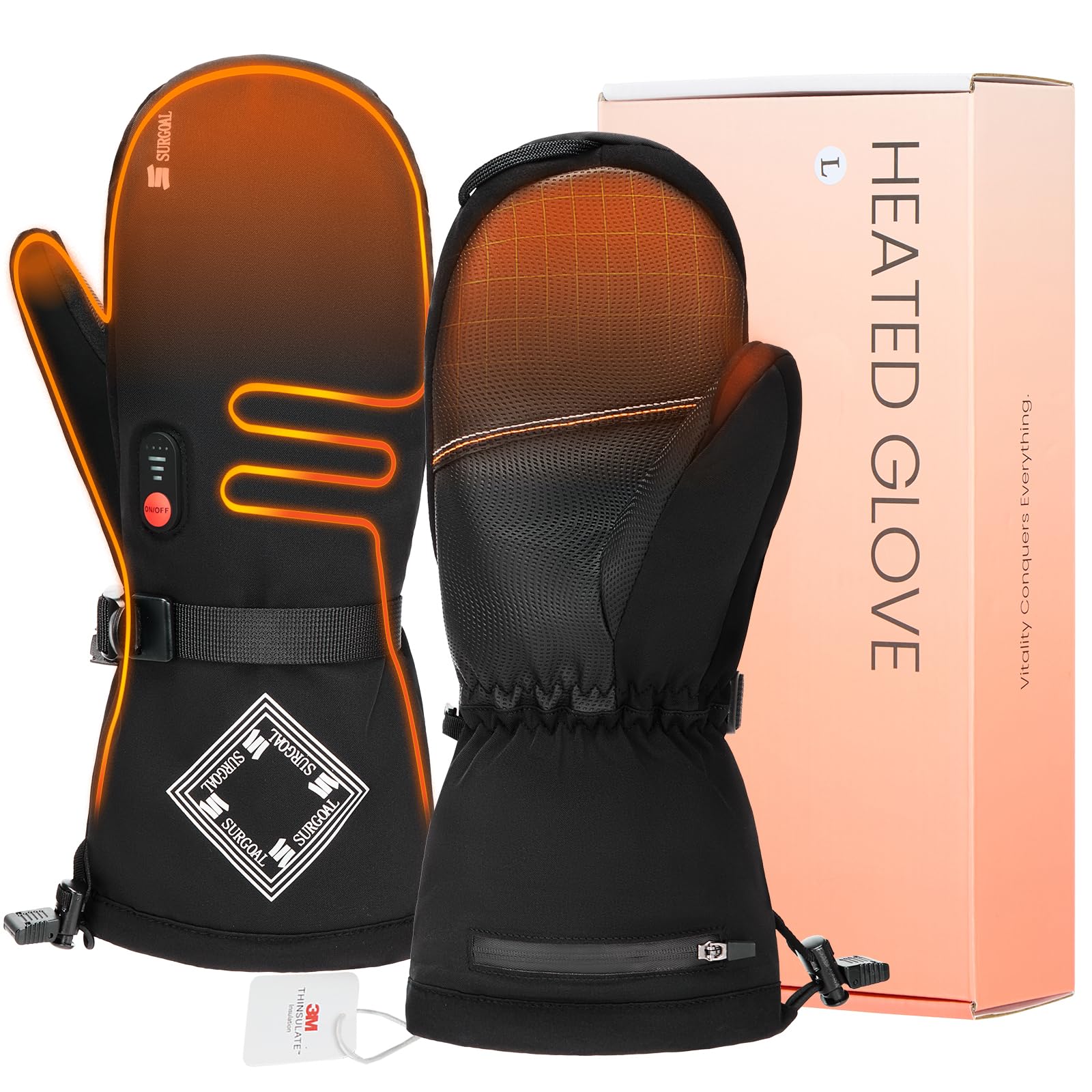 Heated Mittens for Men, 22.2WH Battery 7.4V 3000mAh Rechargeable Heated Ski Gloves for Women, Waterproof Electric Gloves Ideal for Hunting, Motorcycle, Skiing, Work