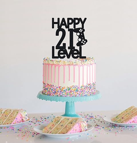 Miniatura 4 de Grad ao Decoración de pastel de cumpleaños de nivel 21 para hombres, decoración de fiesta temática de videojuegos de 21 años, papel negro con
