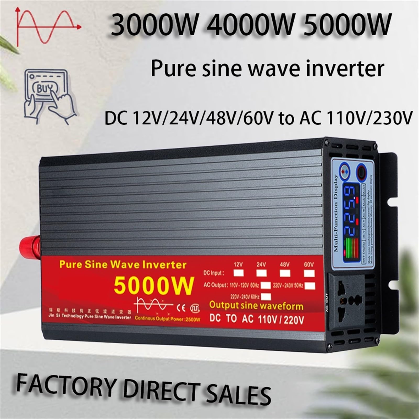 Inverter a onda sinusoidale pura Inverter a onda sinusoidale pura 12V 24V 220 110 2000W 3000W 4000W 5000W Trasformatore di tensione Convertitore di potenza Inverter solare(3000W,48V)
