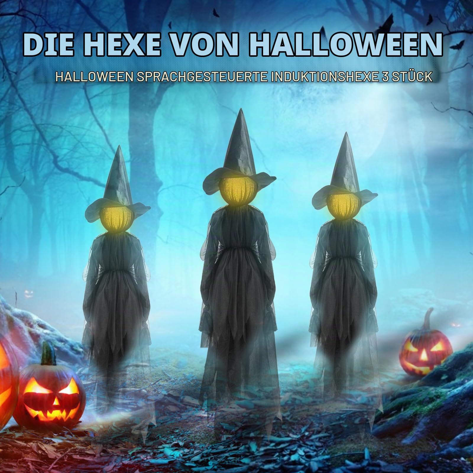 Halloween Deko Outdoor Hexe, 3 Stück Halloween Hexen Deko mit Bunte LED Licht, Helloween Hexe Dekoration, Leuchtende Hexen Deko Batteriebetrieben für Halloweendeko Garten, Rasen, Vorgarten (3er Set)