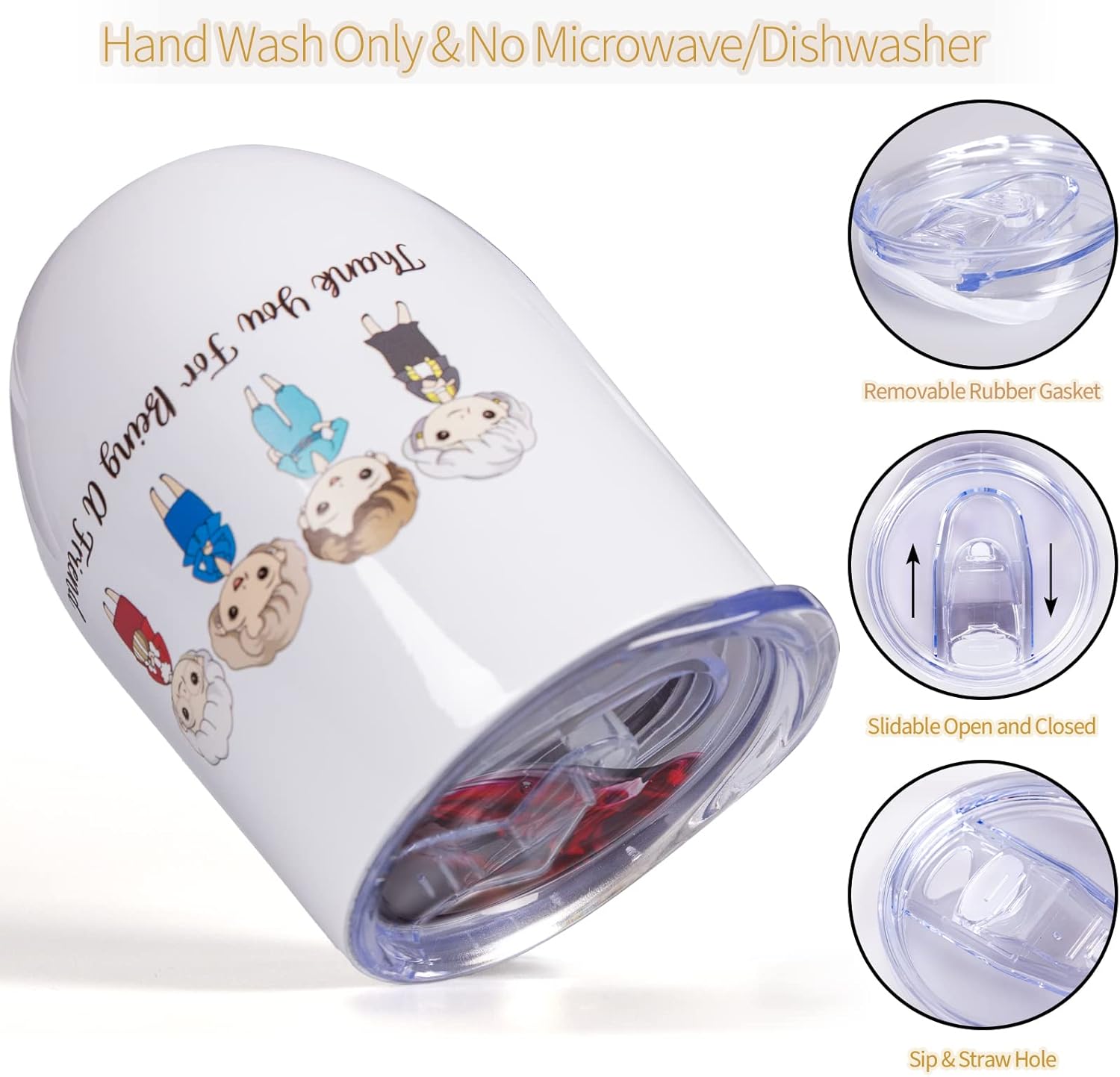 Golden Girls TV Show Merchandise Keepsake, Birthday/Housewarming Tumbler Gifts for Fans//Women/Friends, Stainless Steel Stemless Wine Cup with Lid, 12oz, White - Image 6