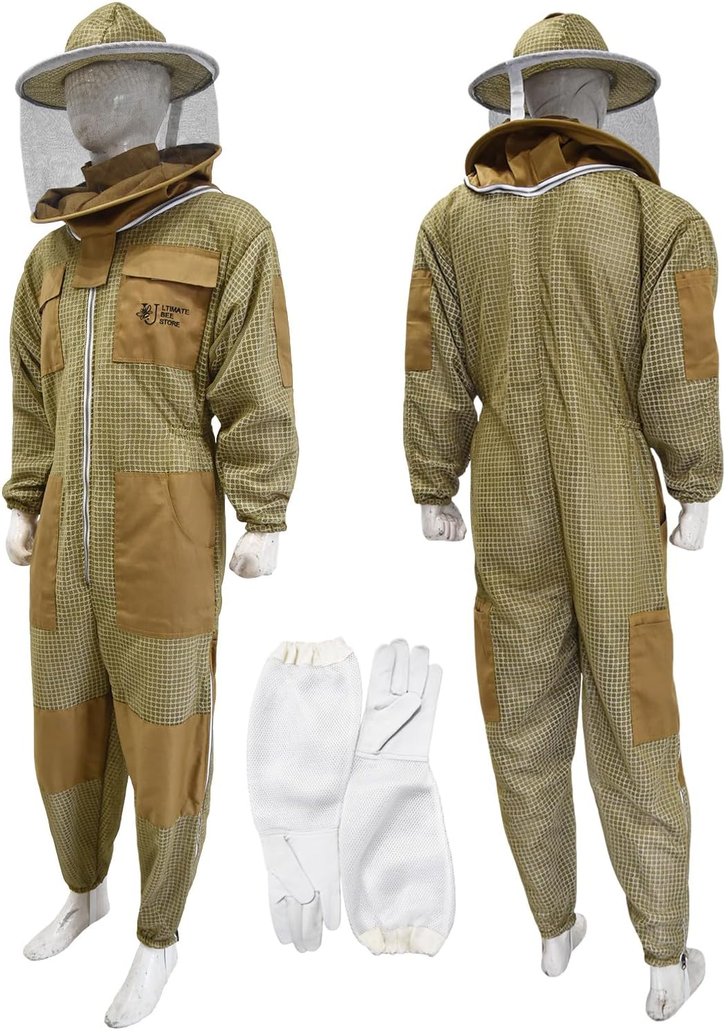 Highly Ventilated Beekeeping Suit Beekeepers 3 Layer Premium bee Suit for Men & Women with Pair of Gloves