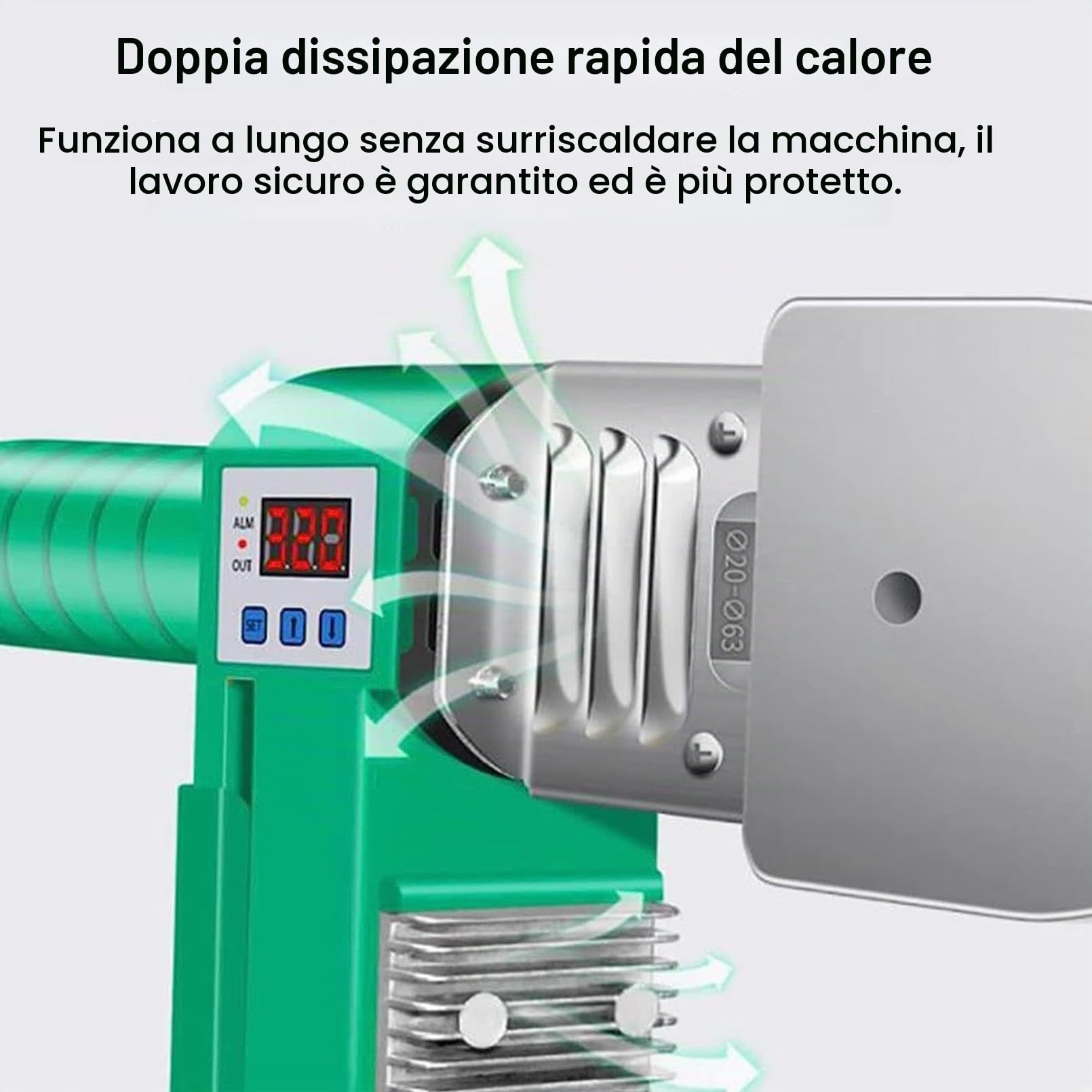 Saldatrice per fusione PP/PPR/PB/PE - Saldatrice per tubi da 1600 W, strumento per riscaldamento a caldo a doppio tubo con display digitale temperatura 0-380 ° C per saldatura di plastica