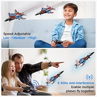 RC Plane, Foam Remote Control Airplane, Drone for Kids, RC Aircraft for Boys and Girls, Fighter Jet Helicopter with LED Lights, Altitude Hold, 360° Flip Stunt Rotation, Speed Adjust Flying Toy