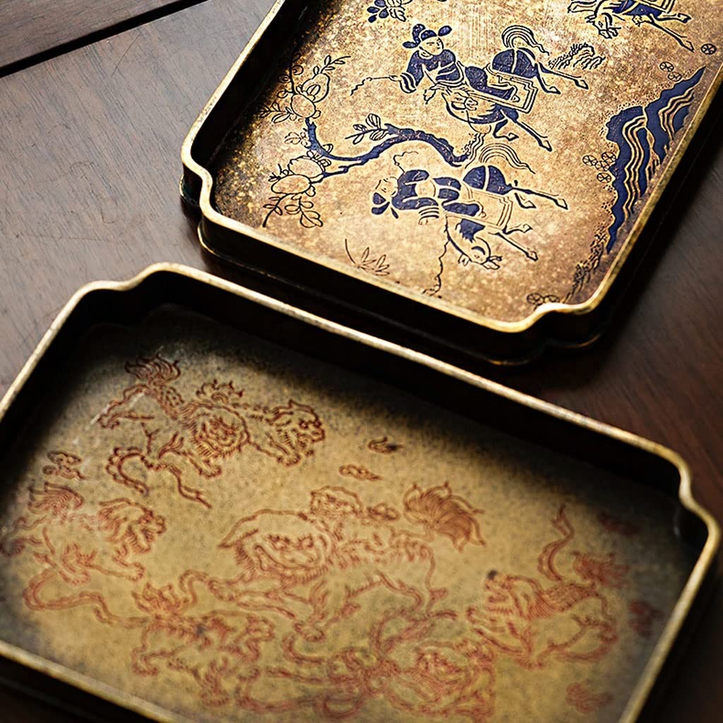 Bandejas para Servir Comida Lacada de Cobre Puro Pintado Matones latón Hechos a Mano Hogar Pequeñas bandejas té seco Bandejas Decorativas Porta(A)