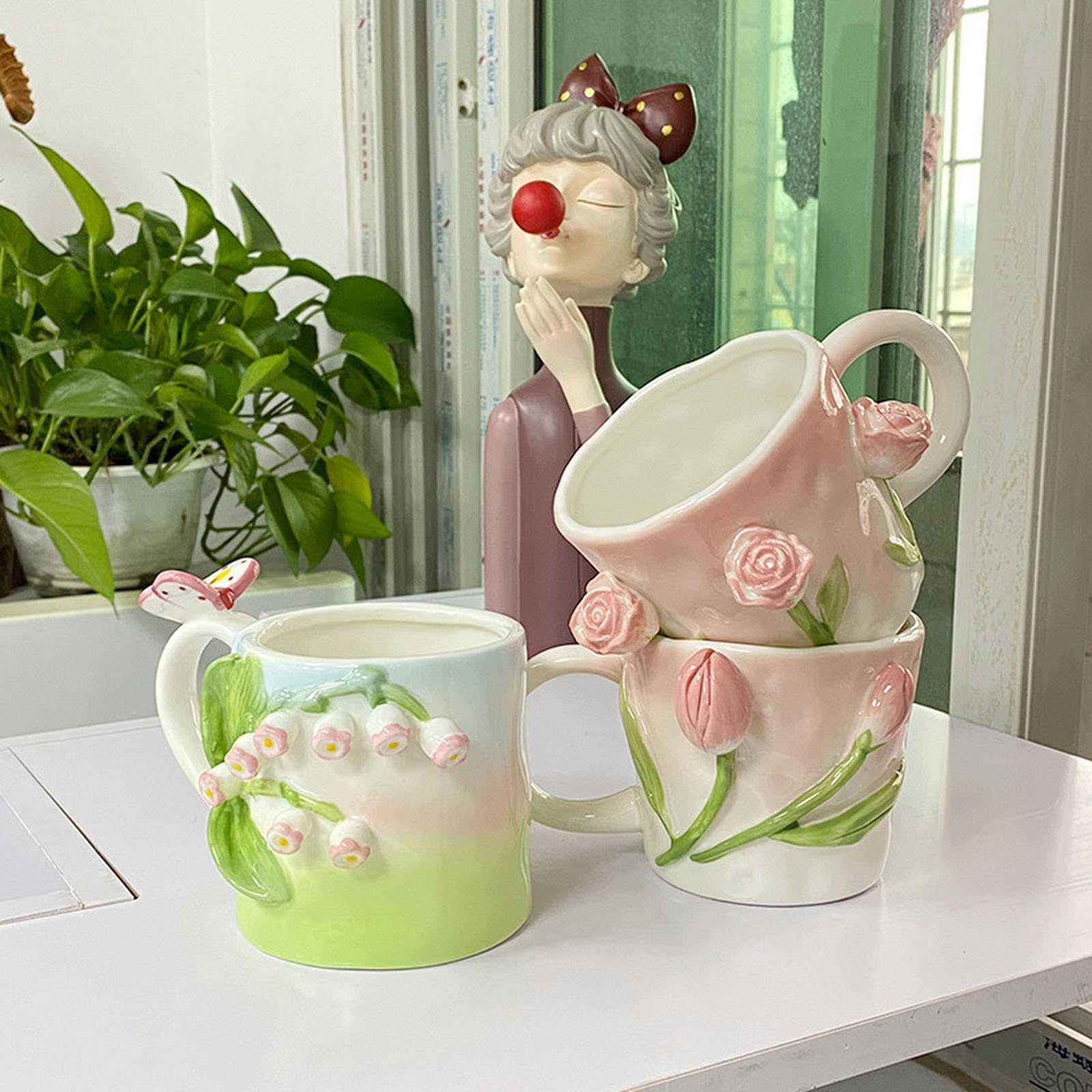 Amazon.com | 350ml/12oz Handheld Flower 3D Embossed Tulip Wind Chime Ceramic  Mug Microwave Oven Available For Home Breakfast Coffee Milk Cup-Rose C: Coffee  Cups & Mugs