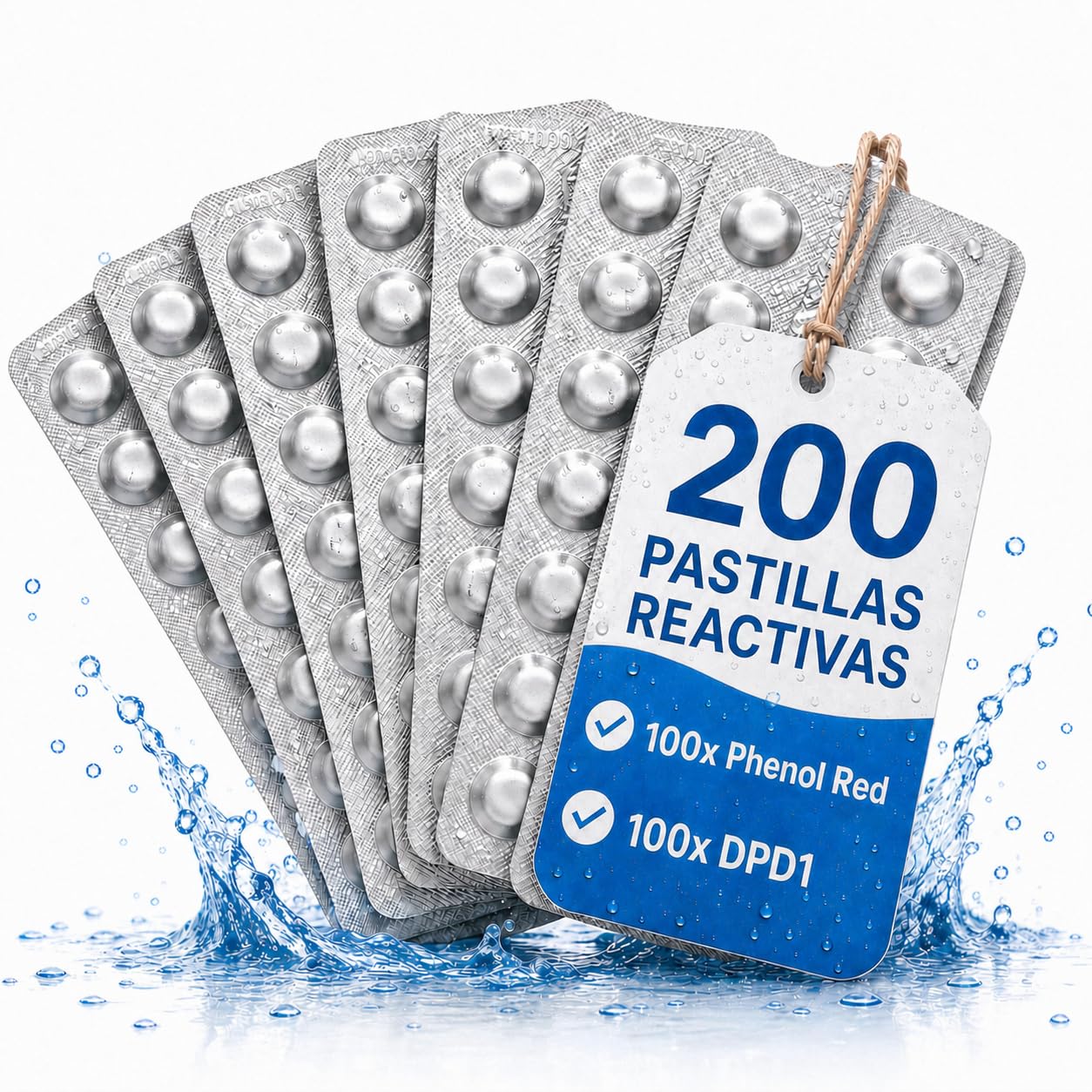 Recambio 200 pastillas reactivas para tester de piscina | 100x DPD1 + 100x Phenol Red | mide cloro libre, bromo y pH | pastillas Rapid para piscina, spa y jacuzzi | para tester manual