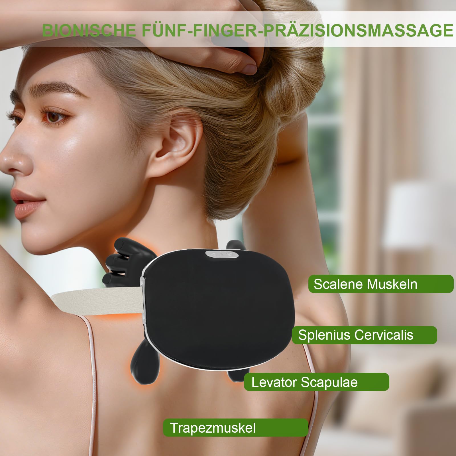 Dispositivo de masaje cervical biónico, dispositivo de masaje de espalda con función de calor, dispositivo de masaje portátil 4D de profunda penetración, 3 métodos de masaje (Negro)