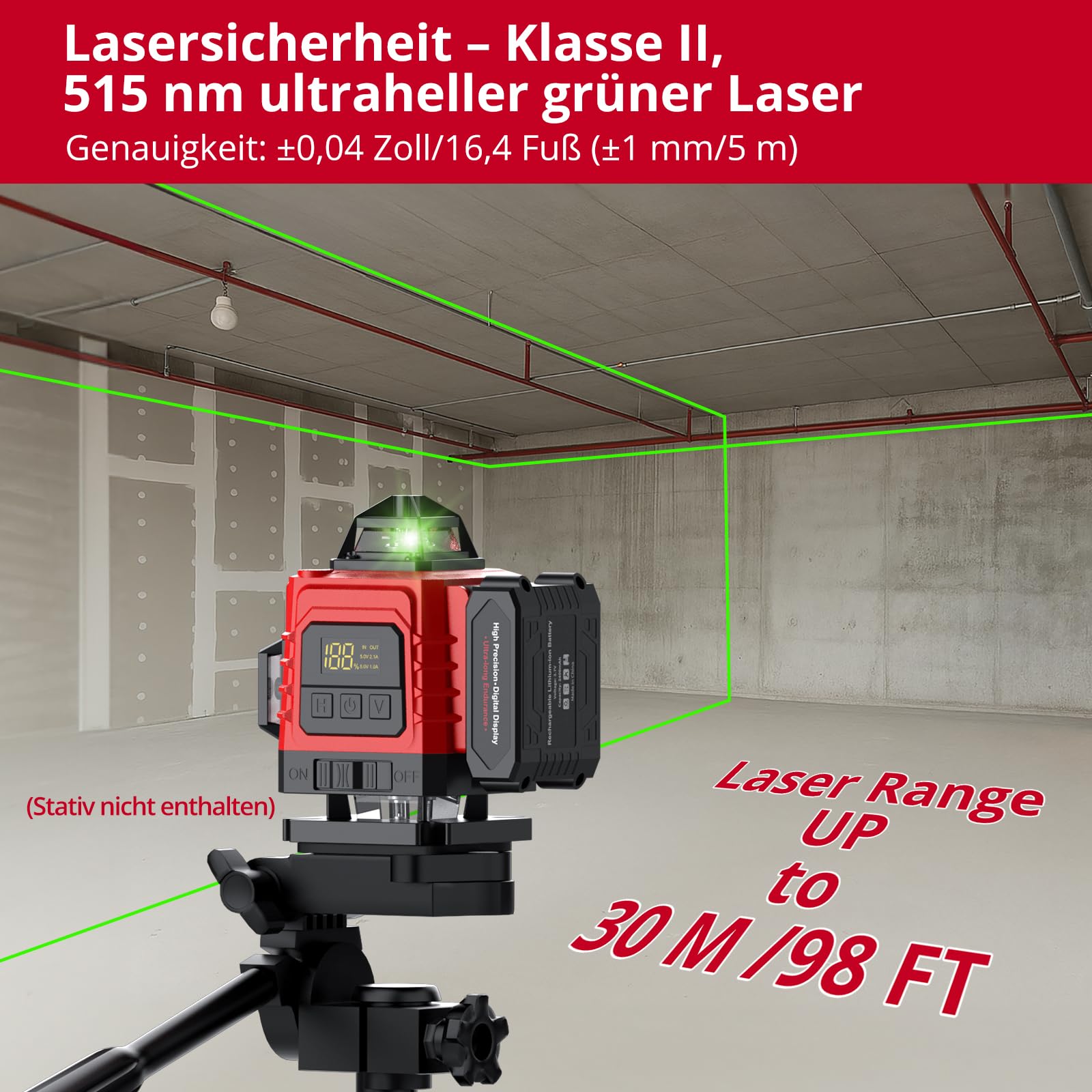 XUNTOP Laser Wasserwaage Selbstnivellierend Kreuzlinienlaser Grün Laser 16 Linienlaser 360° Projektionswinkel IP54 Horizontal/Vertikal Mit Fernbedienung und Wandhalterung für Baustelle Heimwerker