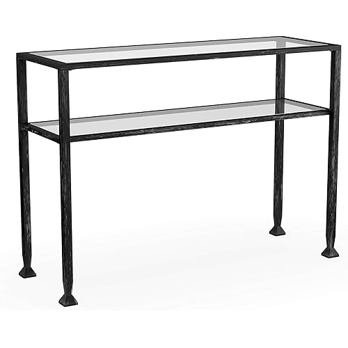 Distressed Black Metal Sofa Table Silver Transitional