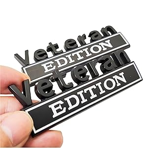 2PCS Veteran Edition Car Metal Emblem Special Decal 3D Letters Bumper Badge Truck Adhesive Conservative Stickers, Funny Decals Adhesive Fit for Vehicle, Truck, SUV, Door Decoration (Black/White)