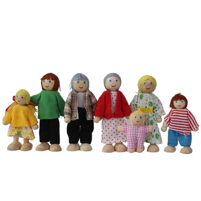 Buy Wooden Doll House People, 7 Family Figures Miniature Doll House, Wooden Doll House Family
