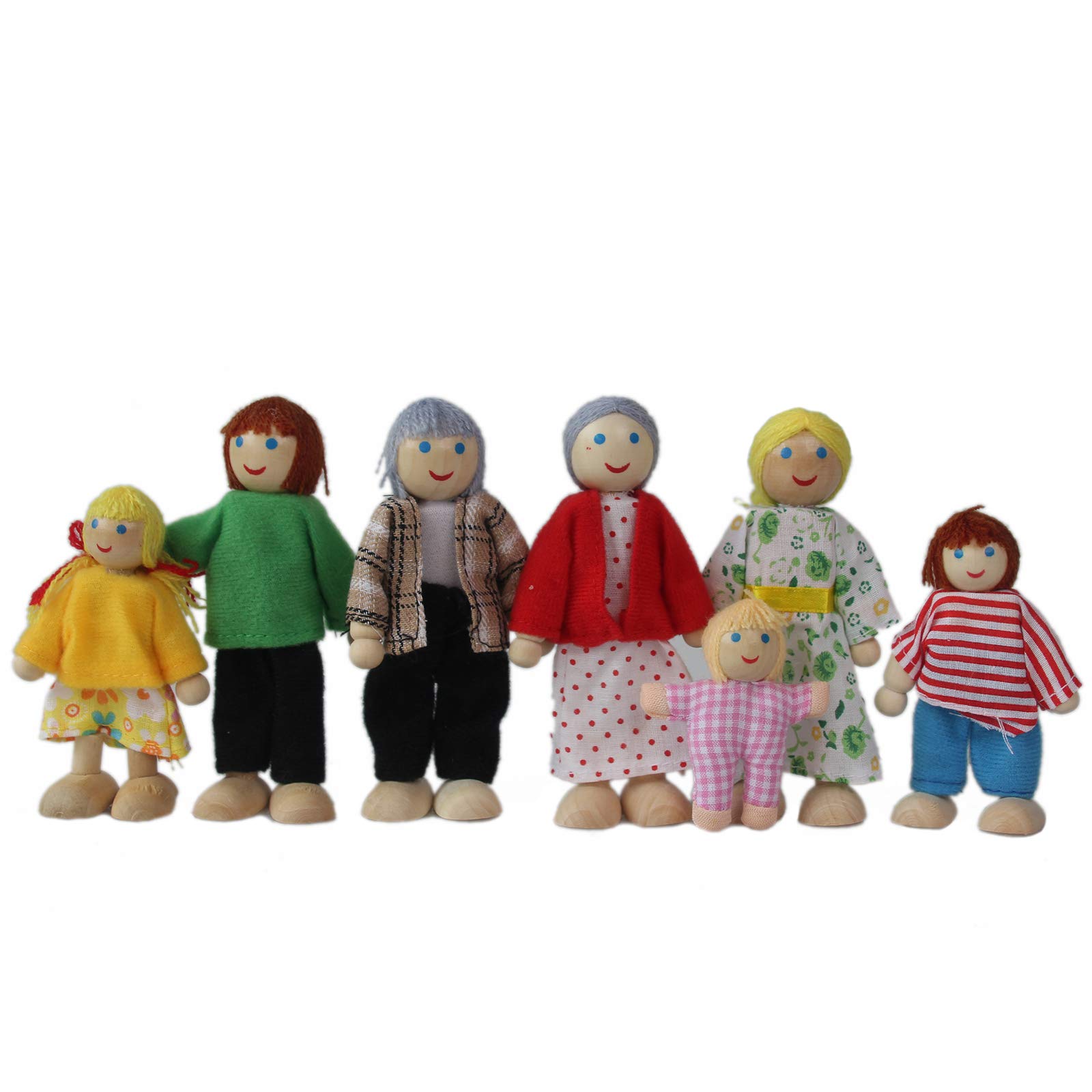 Buy Wooden Doll House People, 7 Family Figures Miniature Doll House