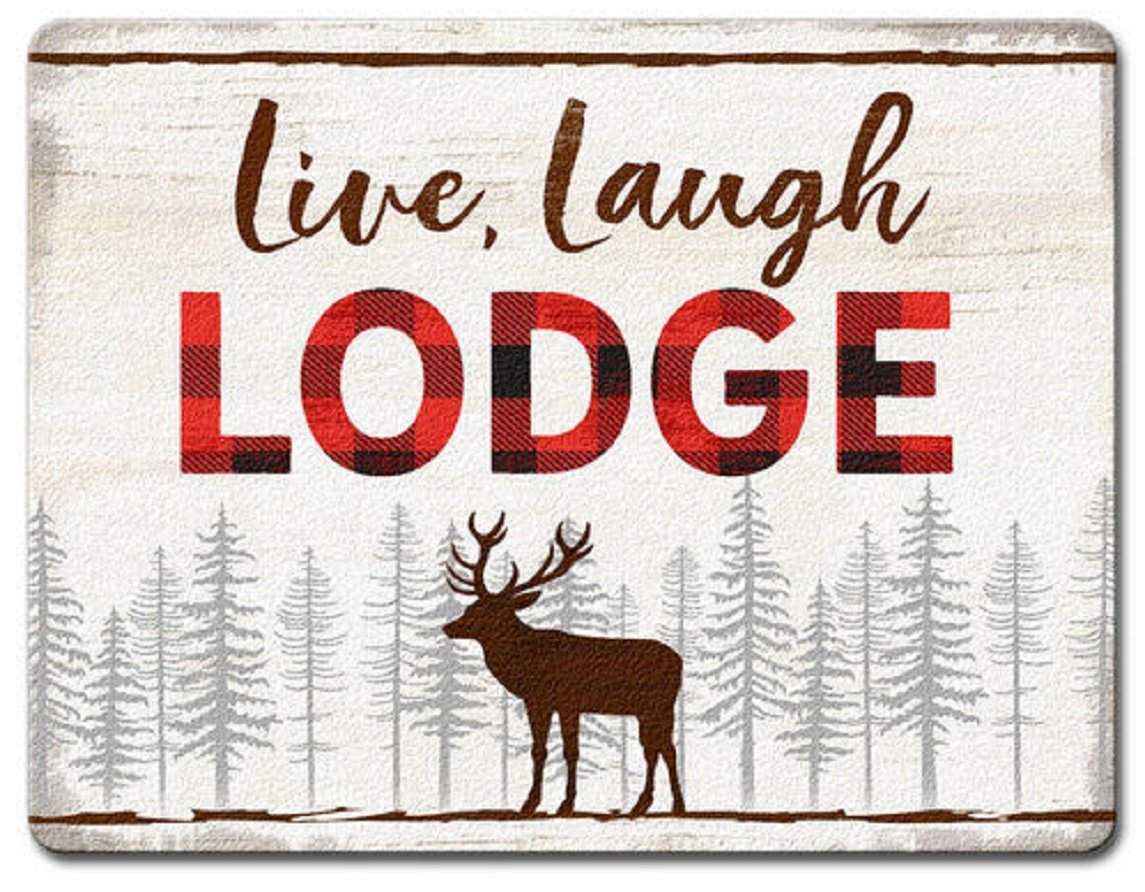 Highland Graphics 8" by 10" Small Glass Cutting Board-Live, Laugh, Lodge