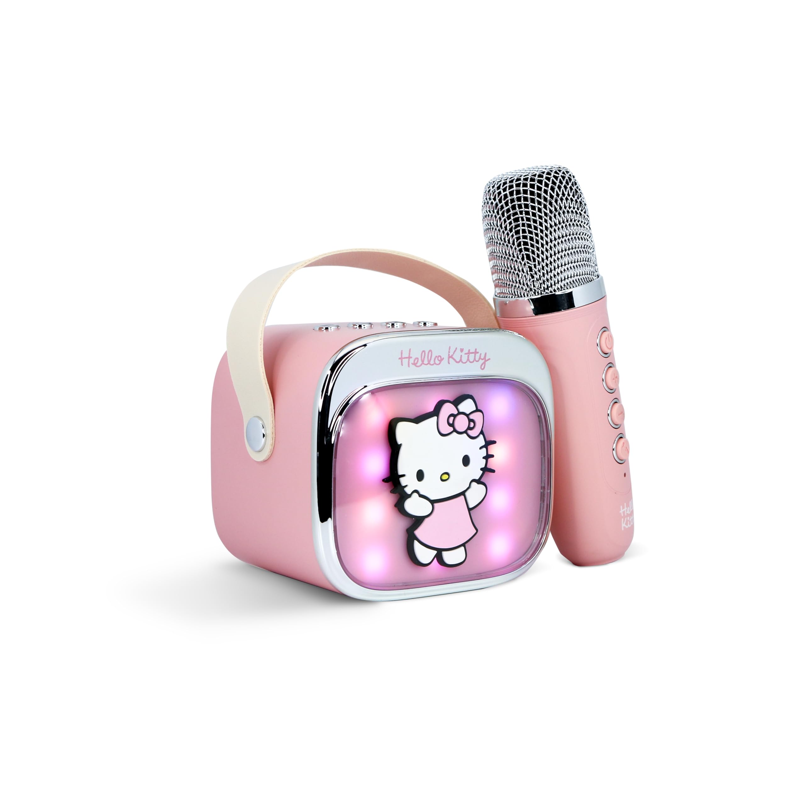Hello Kitty Mini LED Wireless Karaoke Speaker with Bluetooth Microphone, Pink, Colour-Changing Lights