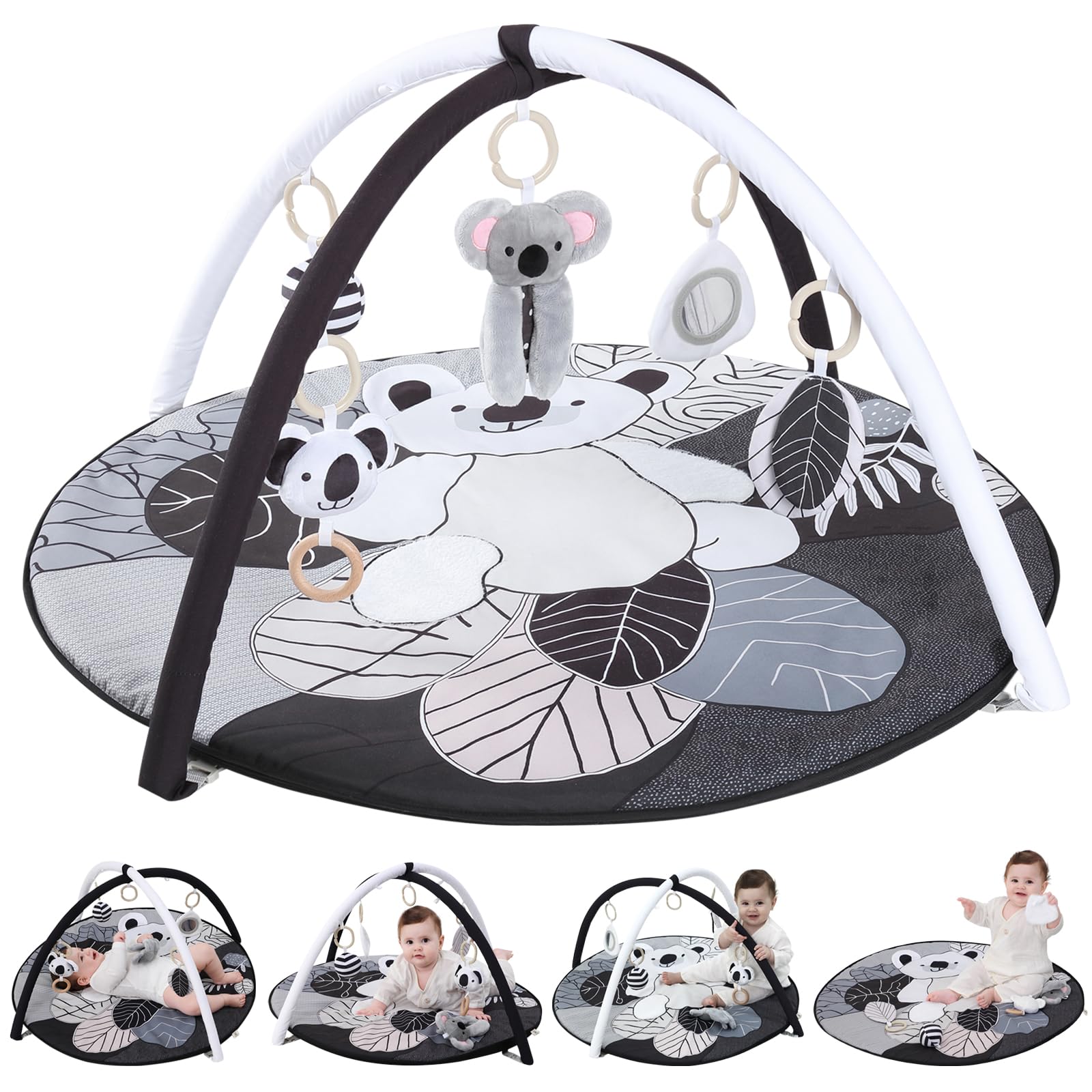4 IN 1 Palestrina Neonato con 5 Giocattoli Interattivo,Palestrina Bambini Tummy Time,Archi Regolabili,Antiscivolo Addensato