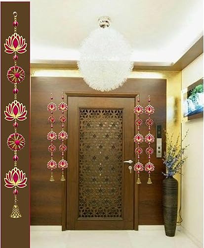 Divyakosh Colgantes de pared y puerta de loto hechos a mano (paquete de 4) Decoración del hogar Decoración de Pooja Decoración Diwali Decoración