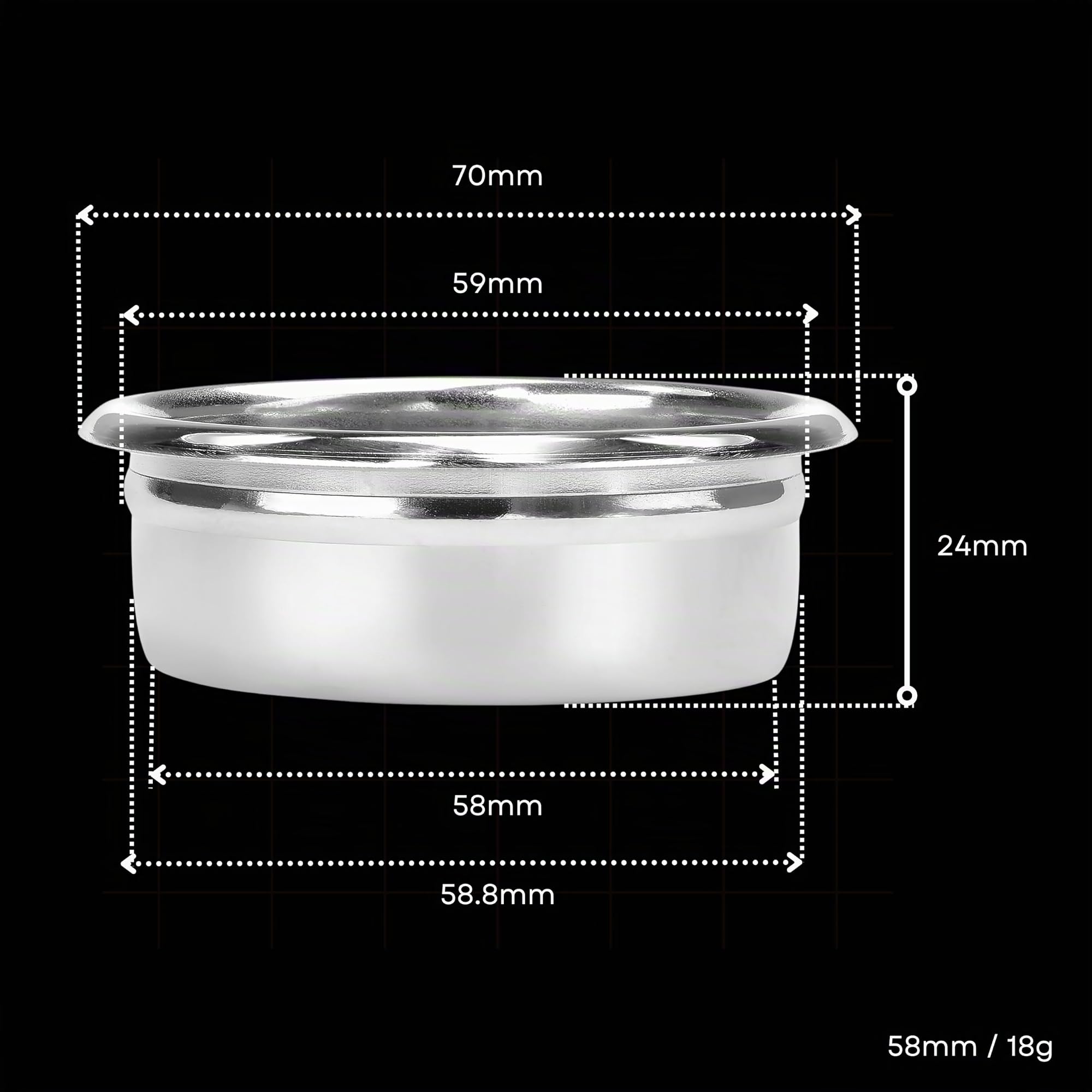 Normcore Filtre à café 58 mm – Panier porte-filtre sans fond de 18 g – Convient pour café de 18 g pour machines à expresso de 58 mm – Acier inoxydable 304