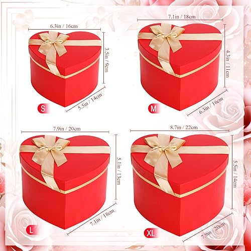 Miniatura 2 de Resurhang 4 cajas en forma de corazón para arreglos florales, caja de regalo de corazón con tapa para regalo, caja de regalo de dulces para embalaje