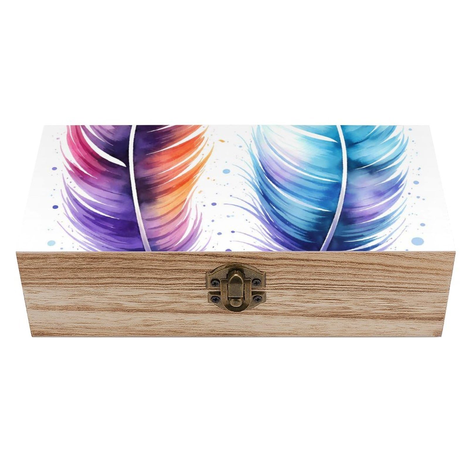 HLBSDM Watercolor Abstract Art Animal Feather Wooden Storage Box