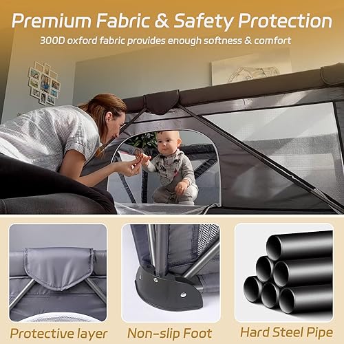 Miniatura 4 de Corralito plegable para bebés, corralito de juego extra grande para bebés y niños pequeños, patio de juegos portátil de seguridad para niños en