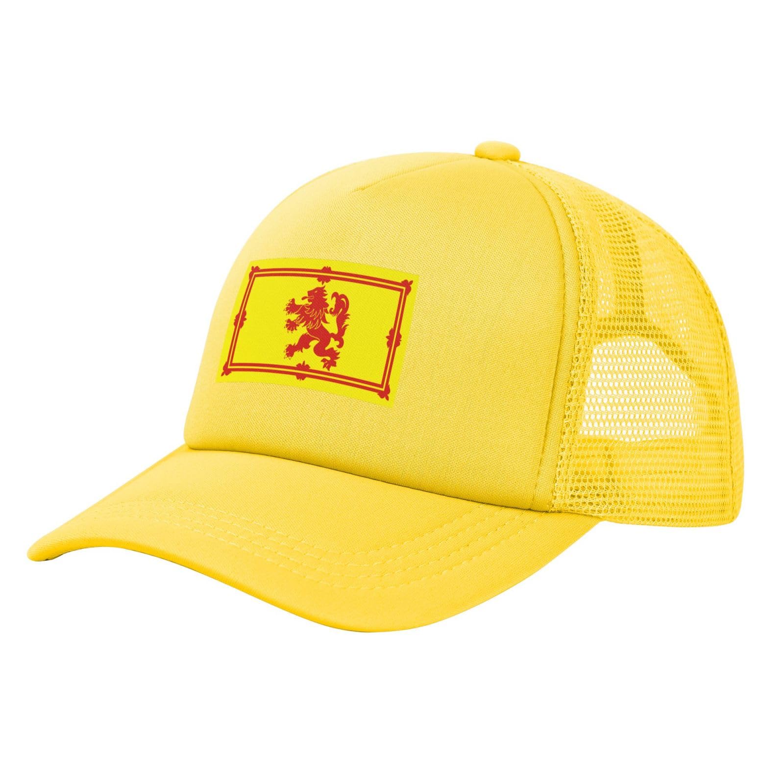 Kwqdozf Unisex Yellow Lion Rampant Scotland Scottish Hats Classic Mesh Trucker Hat For Men Women Adjustable Black Baseball Cap