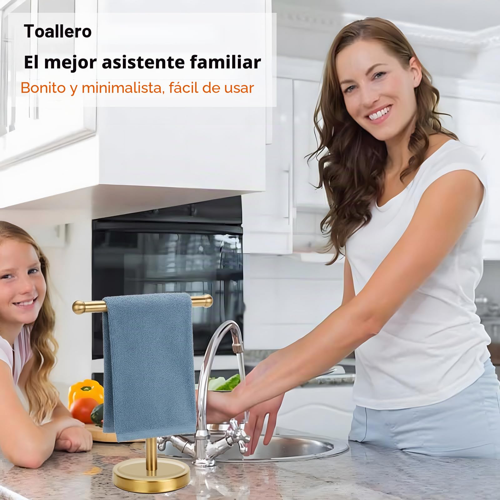 Soporte Dorado para Toallas de Mano con Base de Acero Inoxidable Pesado, toallero en Forma de T, Soporte de Toalla Independiente para encimera de baño (Oro Cepillado)