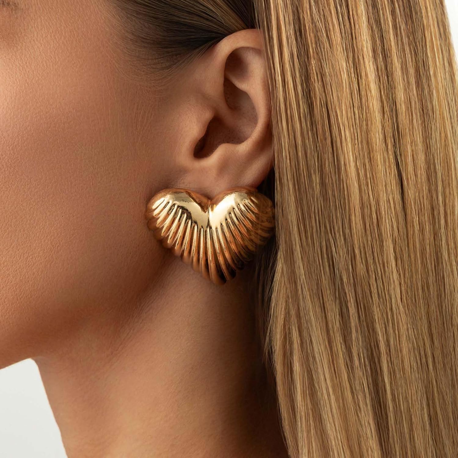 Valentines Heart Stud Earrings for Women Textured Gold Silver Valentines Day Outfit Galentines Gifts Jewelry - Image 3