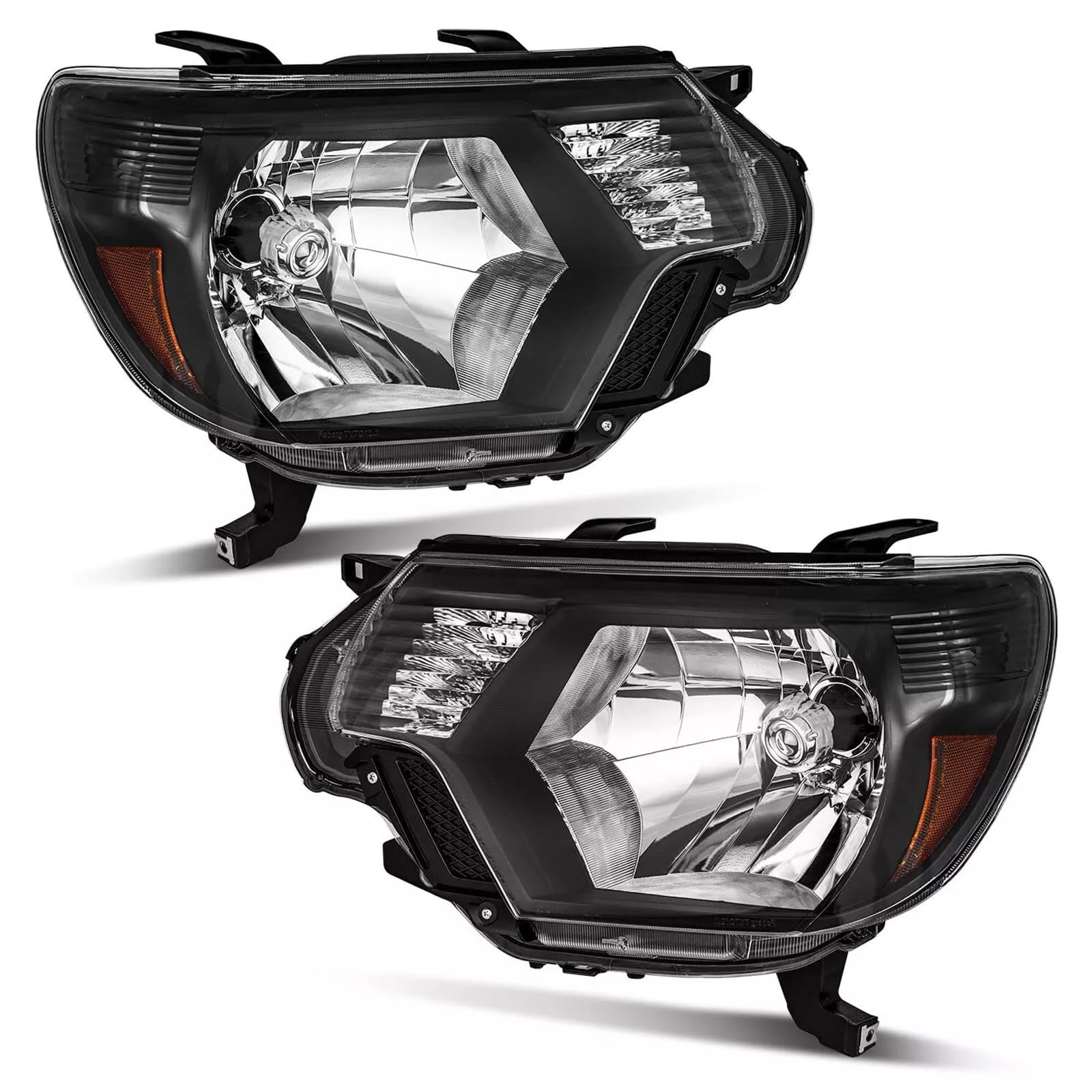 APSVE Headlight Assemblies Compatible with 2012 2013 2014 2015 Toyota Tacoma 12 13 14 15 Tacoma Headlights Headlamp [ DOT and SEA][Halogen Type][Passenger & Driver Side] Black Housing Amber Corner