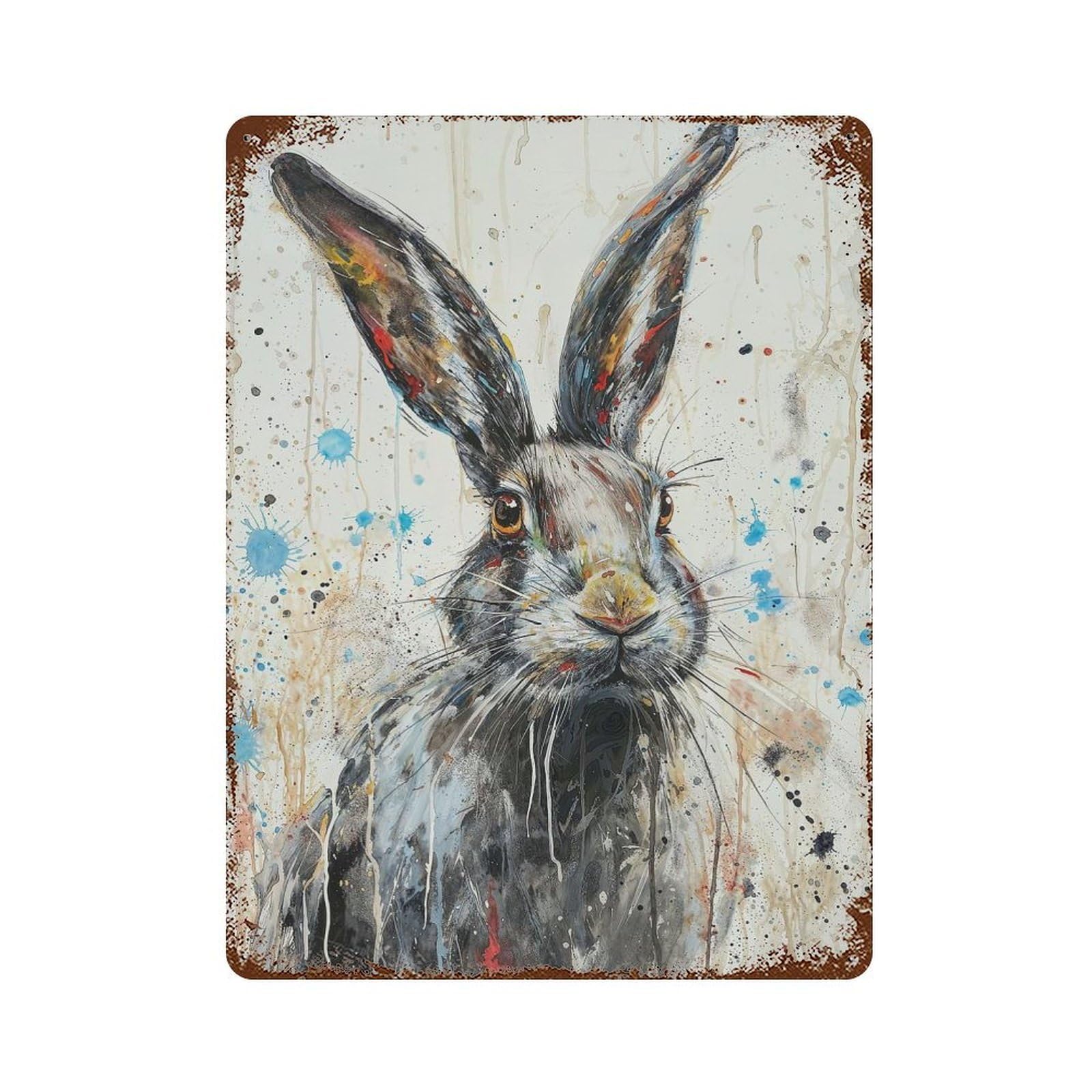 Splattered Hare Decorative Tin Sign 15.7"x11.8", Ideal for Basement, Hobby Room And Garage Decor