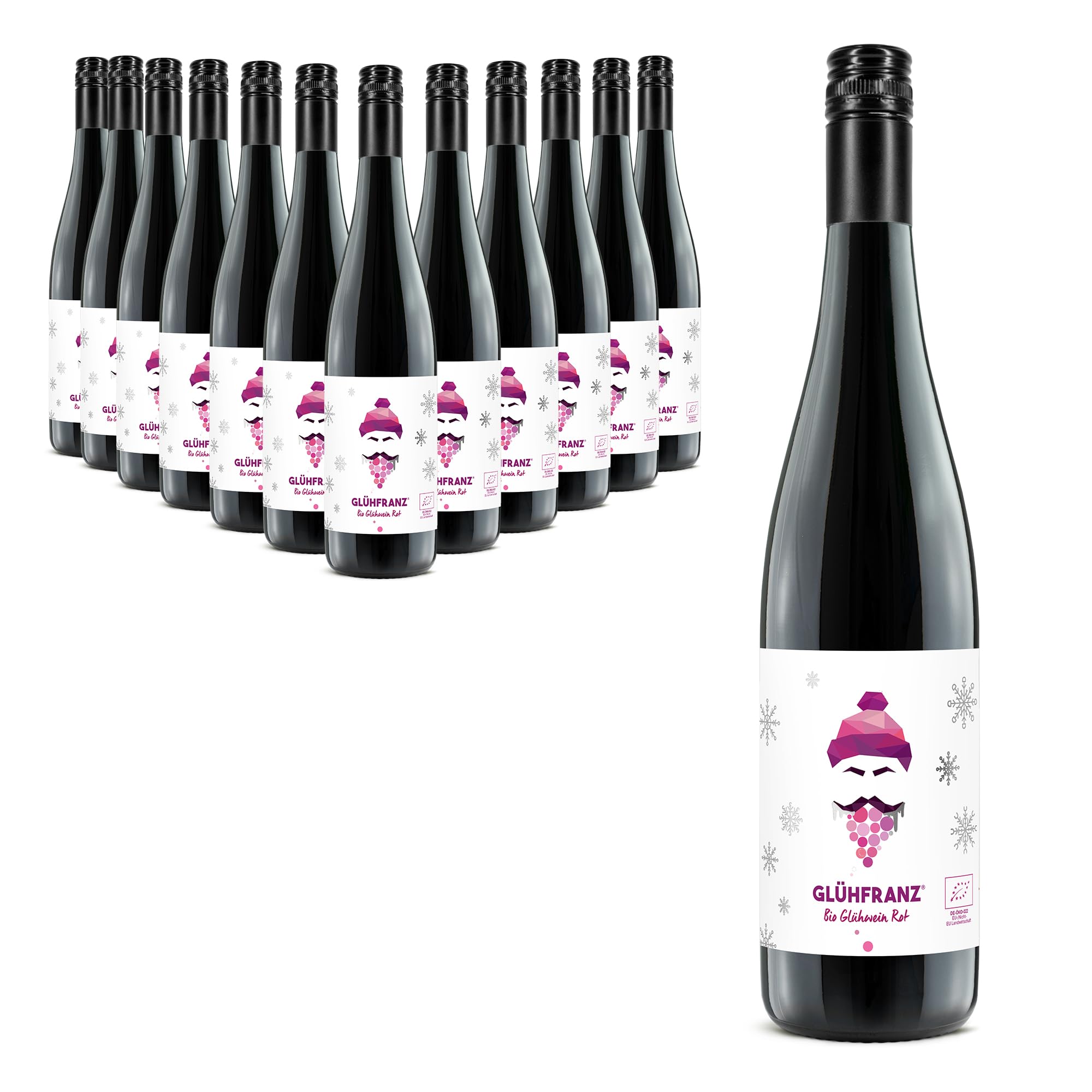 Bio GLÜHFRANZ Roter Glühwein | vollmundiger Bio-Rotwein mit winterlichen Gewürzen | Deutscher Qualitätswein | Vegan & glutenfrei | 12,2% vol | 0,75 l Flasche | Klassischer Bio-Glühwein (12 x 0,75l)