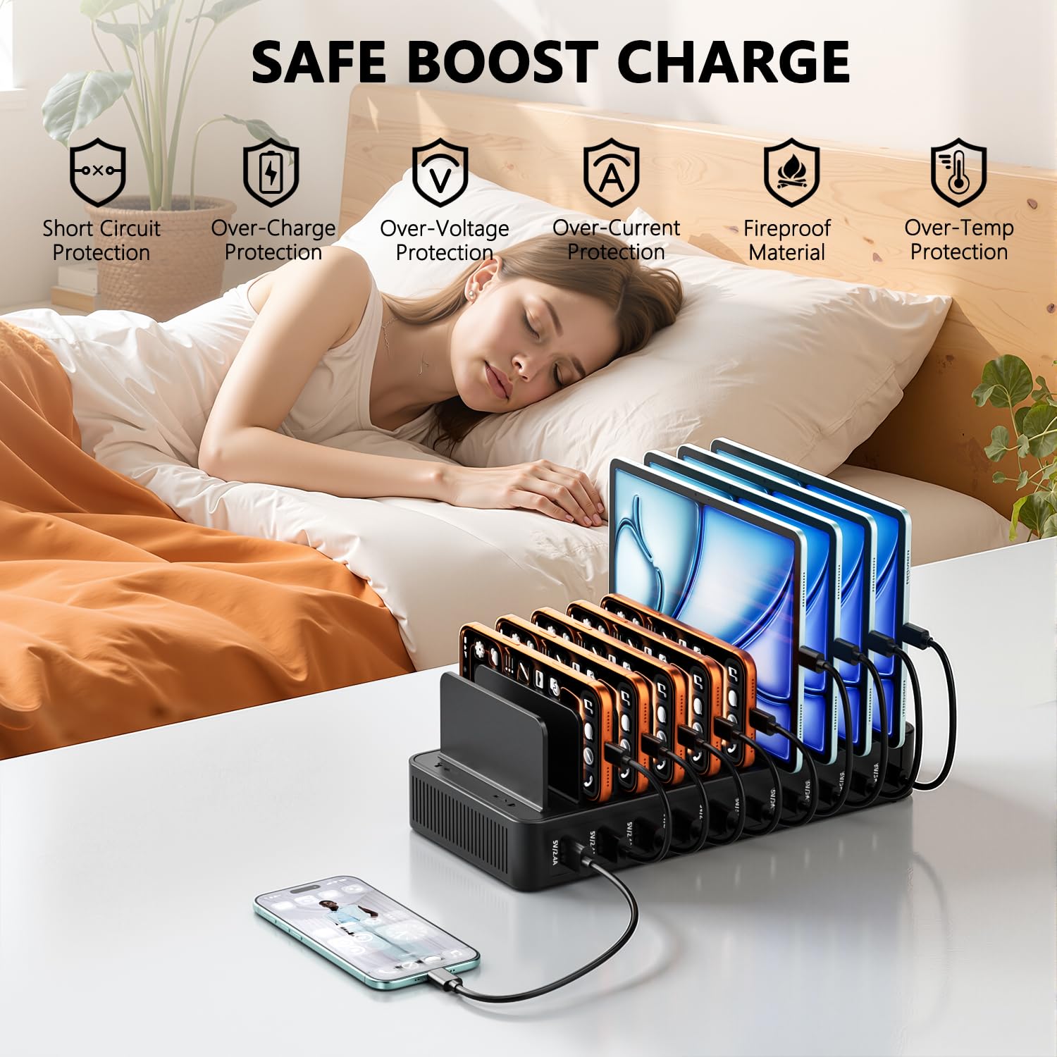 Chargeurs USB C Multiples, Adaptateur Secteur 100W 10 Port, avec séparateur Amovible réglable, Bloc d'alimentation USB-C, Compatible avec iPhone/Samsung/Google/Tablettes/USB Appareils.