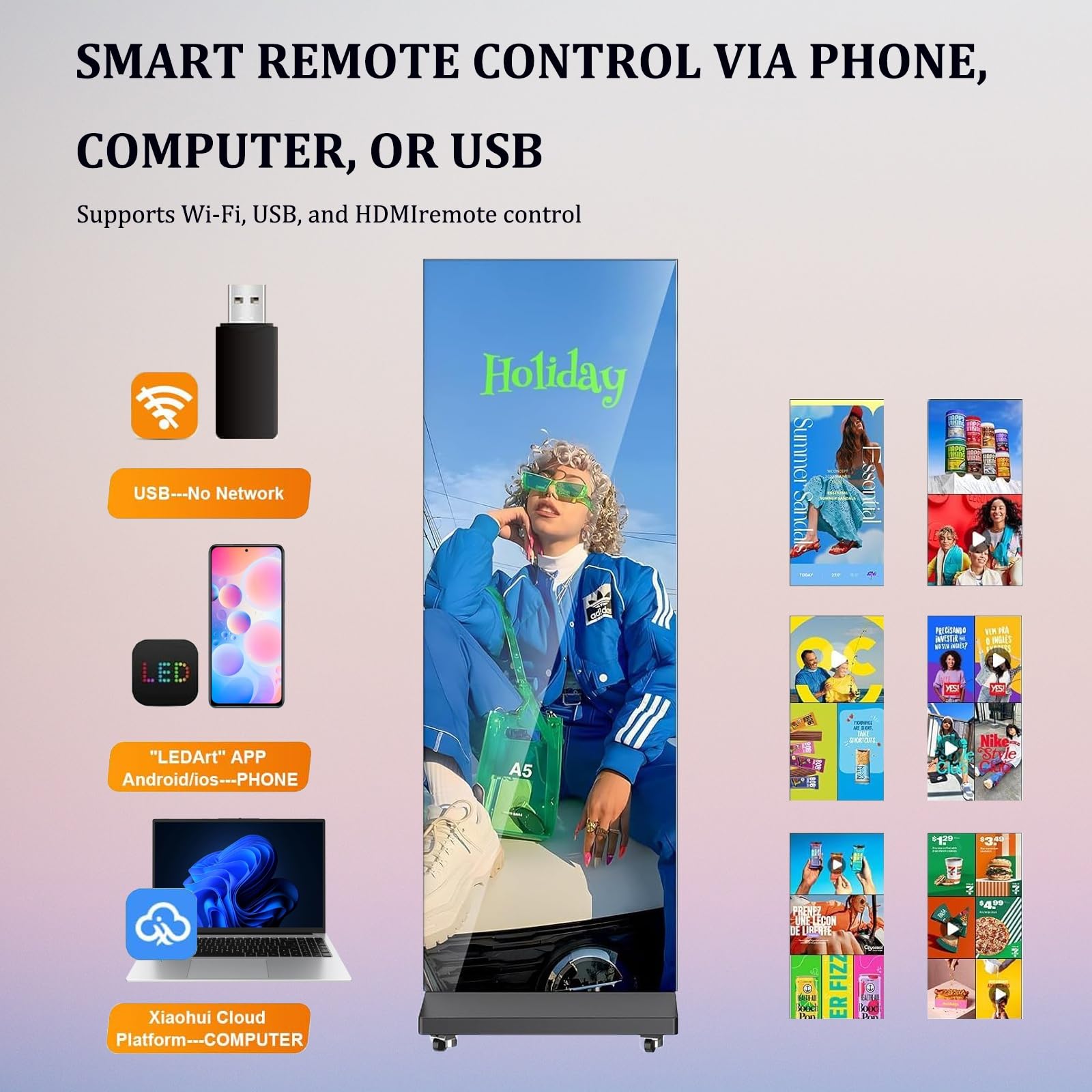 80 pulgadas LED plegable cartel de la pantalla de señalización digital de quiosco LCD de publicidad de pantalla de pie de interior vertical de carteles con HDMI en/USB para alquileres(1pcs)