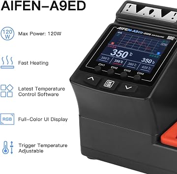 A9ED Soldering Station Full-Color Display Curve Mode Rapid Heating 212°F-842°F Solder Station Soldering Iron with C210 Handle and 3 Soldering Tips