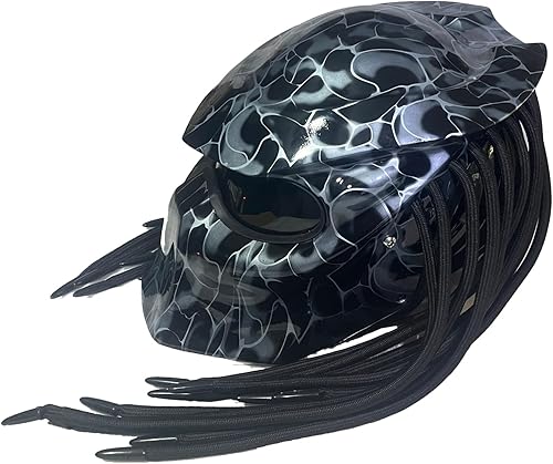 Miniatura 3 de Predator - Casco de motocicleta de cara completa con trenza para el cabello y luz LED para montar al aire libre o fiestas de club y cosplay,